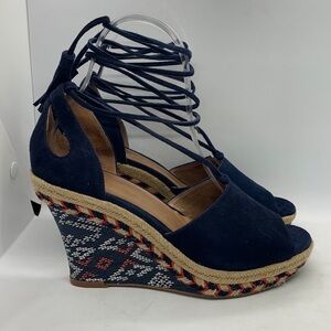 CAbi 6001 Isla Wedge Boho Espadrille Aztec Print Wedge Ankle Tassel Tie Sandal 6